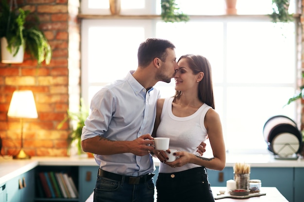 Lovely couple spending time together at home