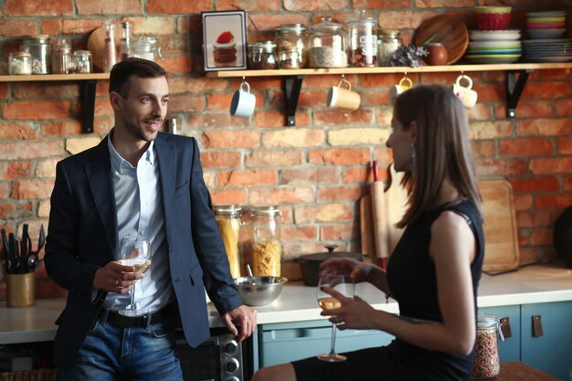 Lovely couple spending time together at home