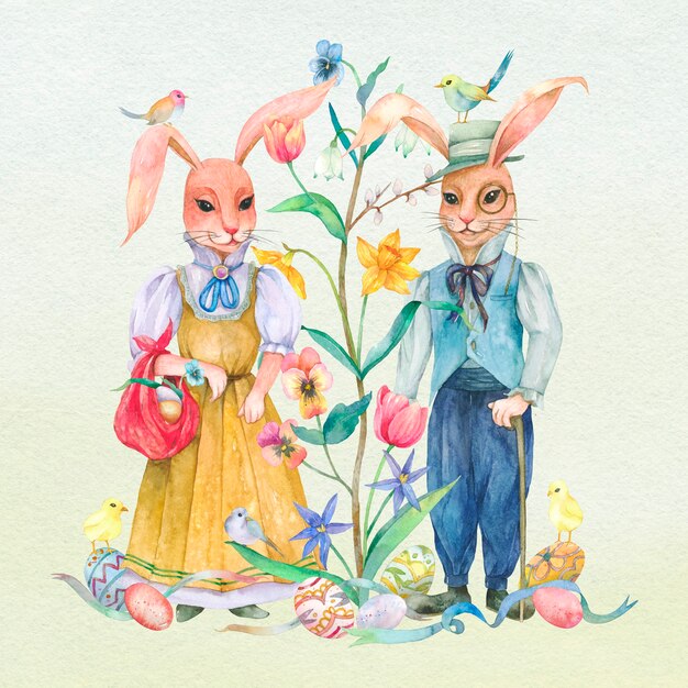 lovely easter bunny in the garden design element set