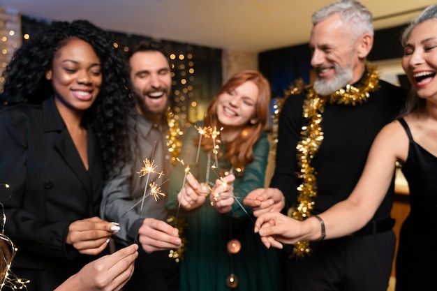 Free photo lovely family enjoying a new year party