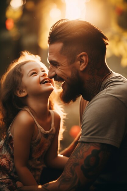 Lovely portrait of father and child in celebration of father's day