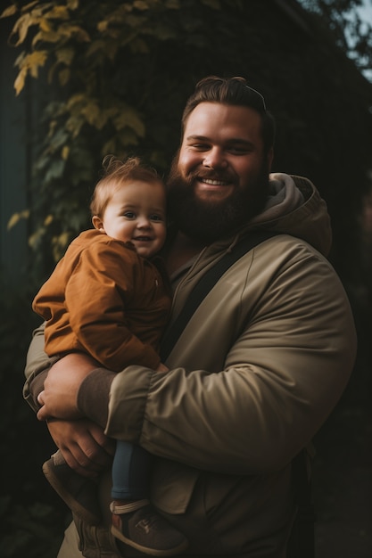 Free photo lovely portrait of father and child in celebration of father's day