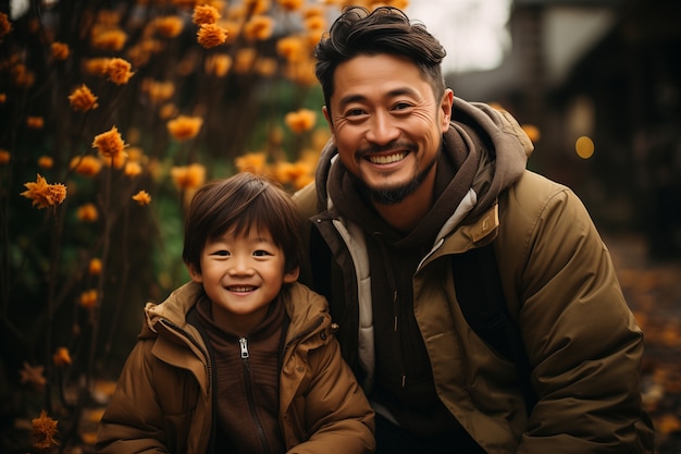 Free photo lovely portrait of father and child in celebration of father's day