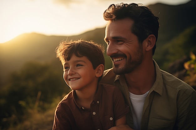 Free photo lovely portrait of father and child in celebration of father's day