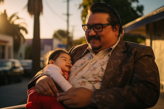 Free photo lovely portrait of father and child in celebration of father's day