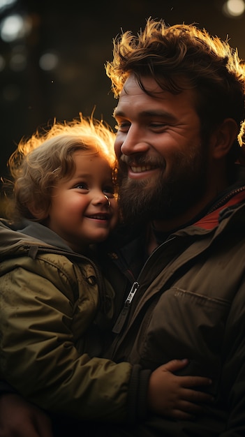 Free photo lovely portrait of father and child in celebration of father's day