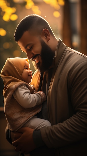 Lovely portrait of father and child in celebration of father's day