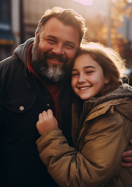 Free photo lovely portrait of father and daughter in celebration of father's day