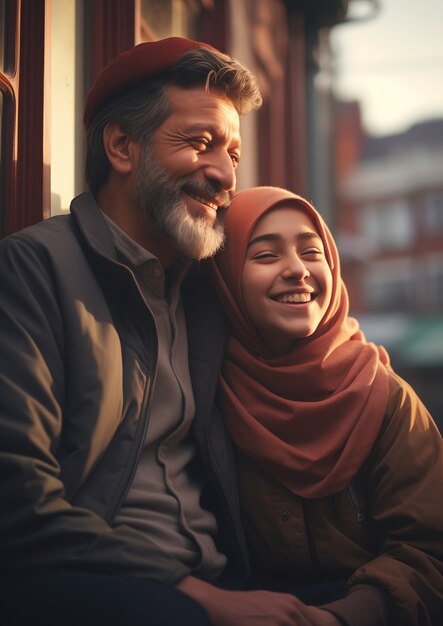 Free photo lovely portrait of father and daughter in celebration of father's day