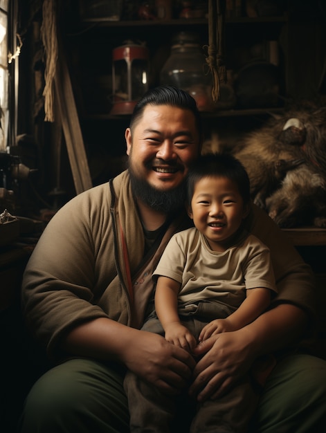 Free photo lovely portrait of father and son in celebration of father's day