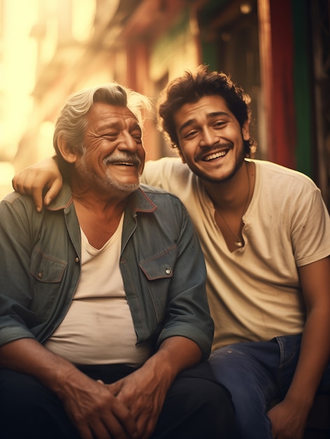 Free photo lovely portrait of father and son in celebration of father's day