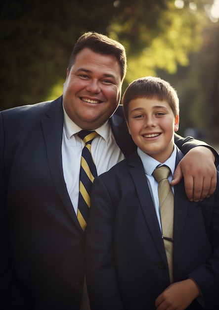 Free photo lovely portrait of father and son in celebration of father's day