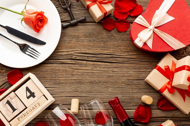 Lovely valentines day dinner assortment with copy space