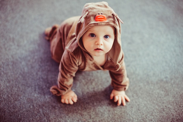 Free photo lovely and very cute baby dressed deer