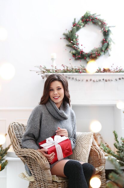 Lovely woman at home at christmas