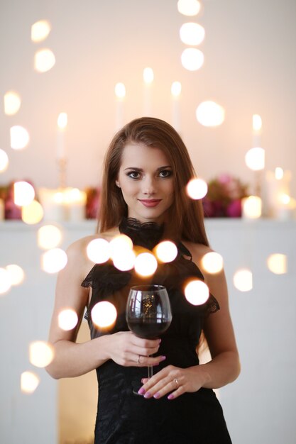 Lovely woman with bokeh lights