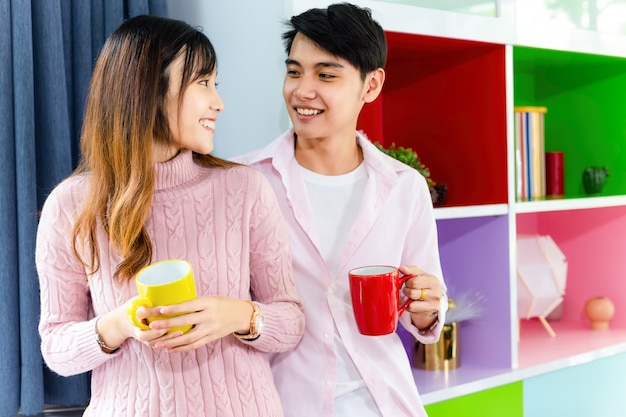 Lovely young couple talking with joyful together