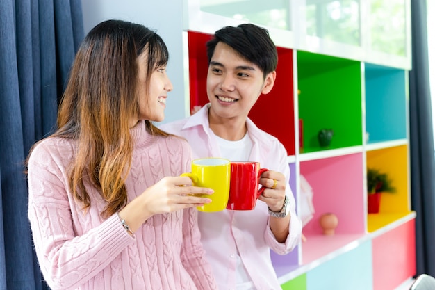 Lovely young couple talking with joyful together