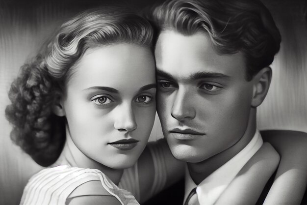 Lovers couple in black and white style picture generative AI