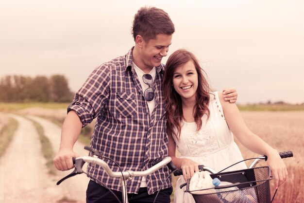 Lovers with bicycles