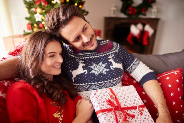 Loving couple during the Christmas time