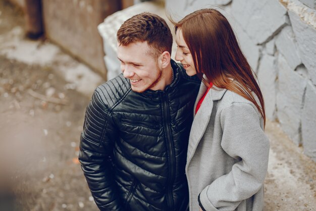 Loving couple walking around the park.