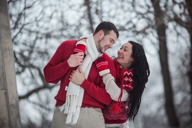 Loving couple in warm clothing
