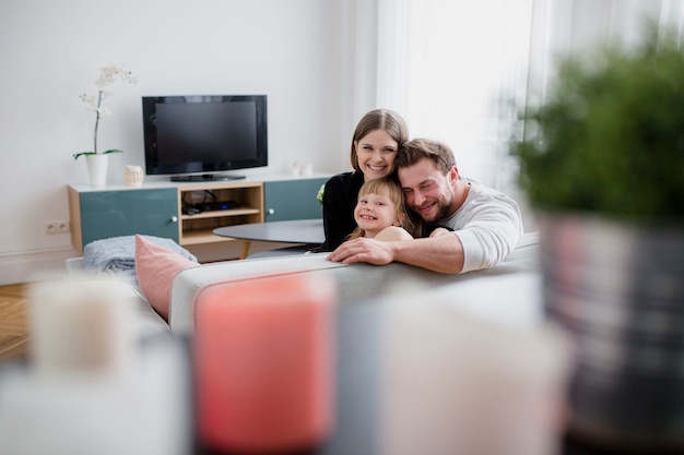 Loving family in living room