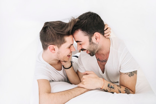 毛布の下で愛情のある同性愛者のカップル
