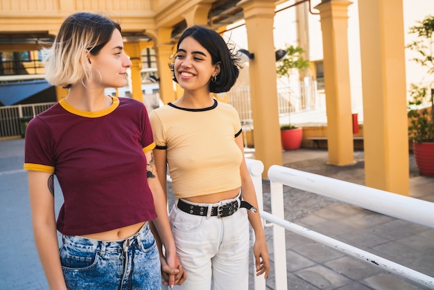 Loving lesbian couple having a date.