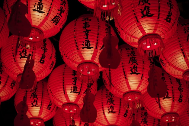 Low angle asian paper lanterns