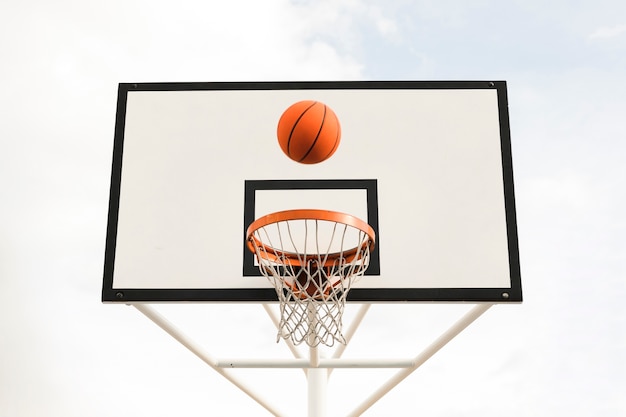 Low angle of basketball hoop