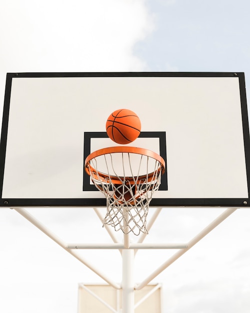 Low angle of basketball hoop