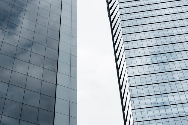 Low angle buildings with glass design