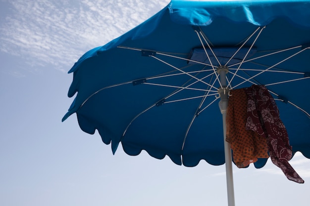 Low angle close up beach umbrella 