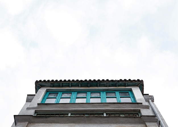 Low angle of concrete structure in the city with copy space