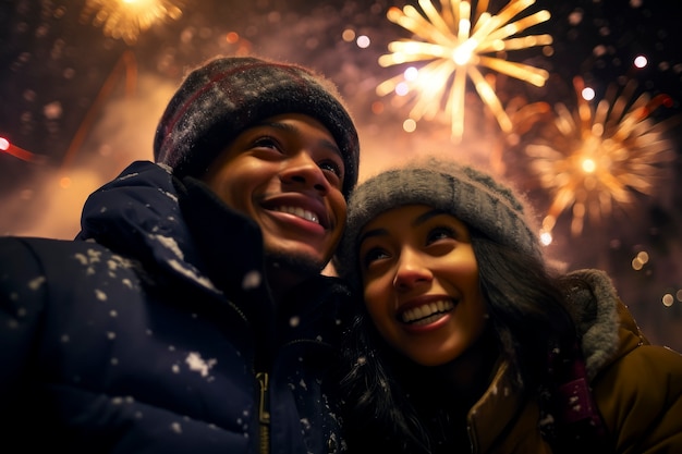 Foto gratuita coppia con un angolo basso che festeggia il nuovo anno