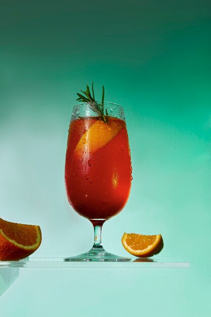 Low angle delicious cocktail with orange