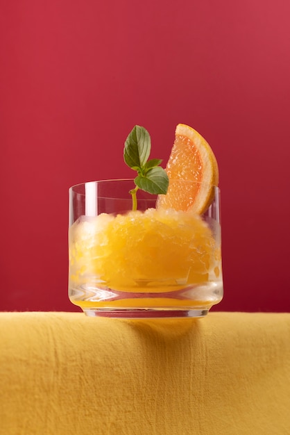 Low angle delicious granita dessert with grapefruit