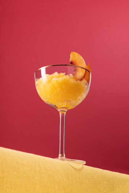 Low angle delicious granita dessert with peach