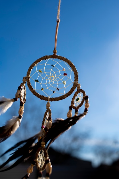 Low angle of dreamcatcher in the sunlight