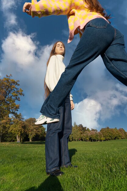 Free photo low angle friends having fun