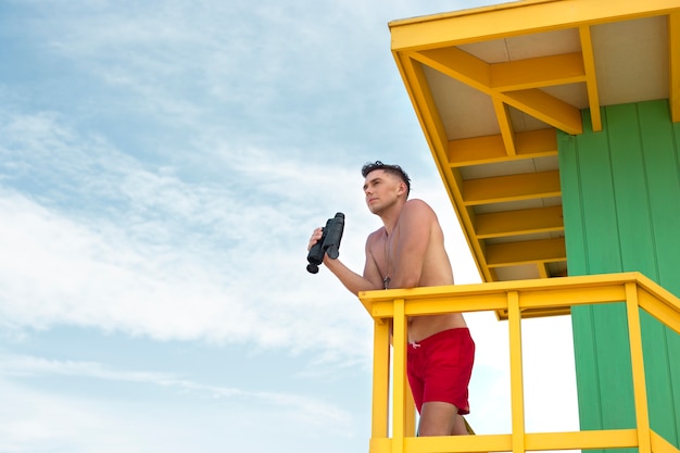 Low angle lifeguard outdoors