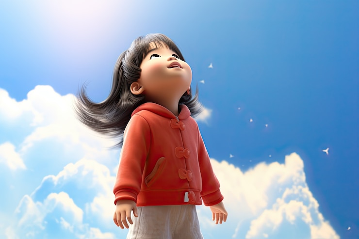 Free Photo low angle little girl looking up
