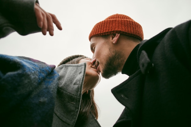 Low angle of lovely couple outside