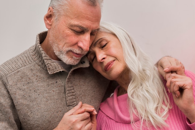 Low angle lovely senior couple