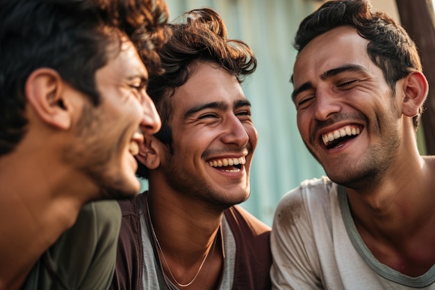 Free photo low angle male friends hanging out