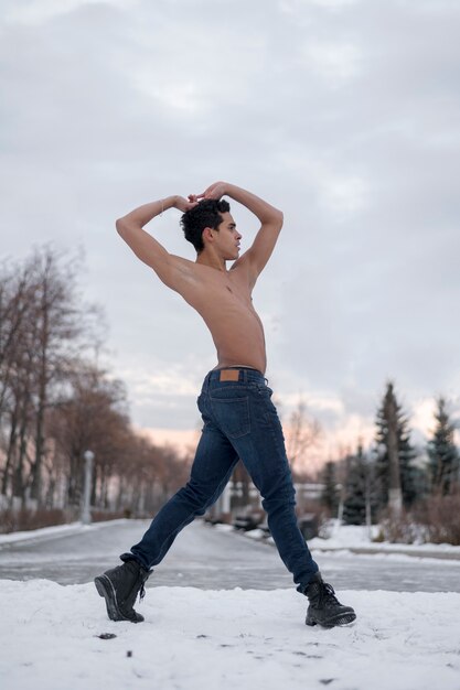 Low angle male performing ballet