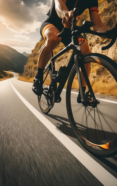 Free photo low angle man on bicycle  outdoors