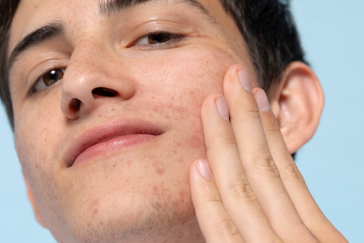 Free Photo low angle man with brown eyes